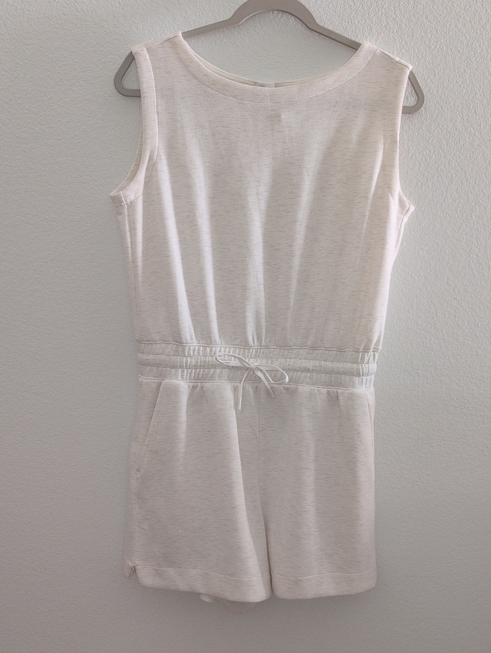 Velocity Womens Scuba Oatmeal Sleeveless Romper with Drawstring Waist